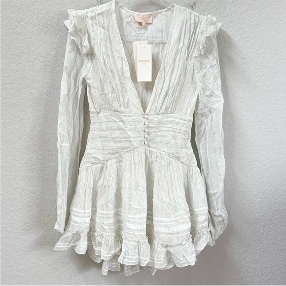 Rococo Sand White Mini Dress With Silver Metallic Thread Size Small NWT - Picture 3 of 8